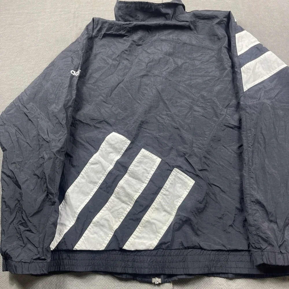 VTG Adidas Windbreaker‎ Jacket Mens Medium Retro Zip Up 90s Stripe Lined Black